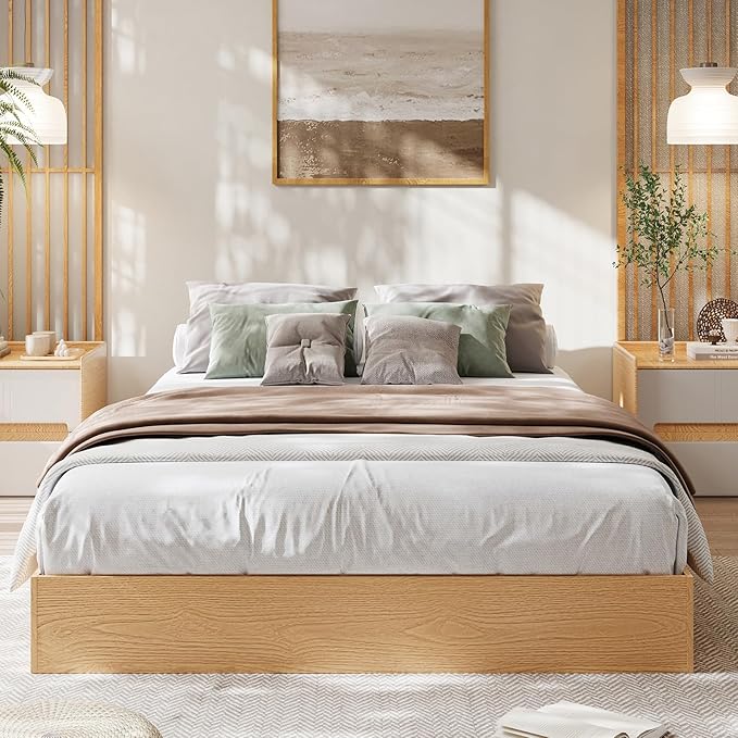 Garvee Wood Platform Bed Frame, Queen Size Low Profile Bed Frame Without Headboard, Wood Slat Support, No Box Spring Needed, Easy Assembly