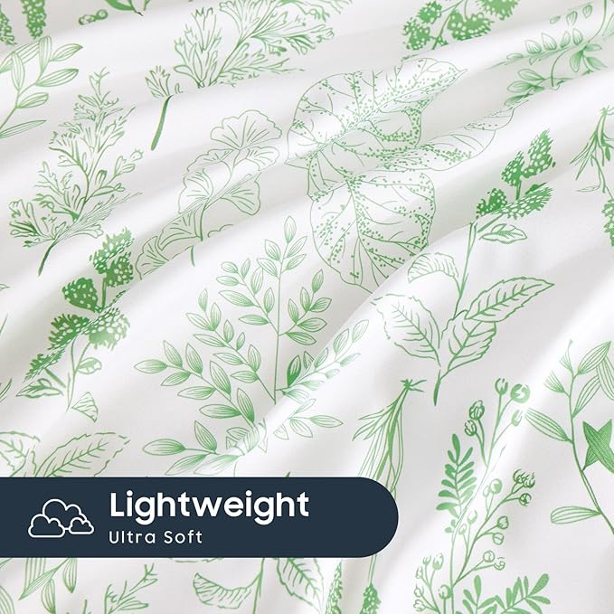 Wake In Cloud - Floral Duvet Cover Set, Botanical Vintage Flower Coquette Cottagecore Aesthetic for Women Teen Girls, Soft Lightweight Bedding, 3-Piece, Light Green, Twin/Twin XL Size