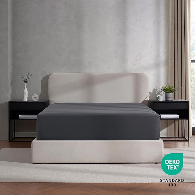 Nestl 4 Pack Dark Grey Fitted Sheet Extra Deep Pocket, Hotel Luxury TwinFitted Sheet Only Easily Fits 18 to 24 Inch Mattress, Super Soft, Wrinkle-Free and Breathable with Corner Straps