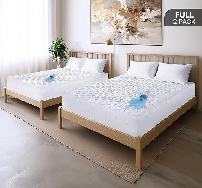 Utopia Bedding 2 Pack Waterproof Mattress Protector, Full Mattress Pad, Noiseless Quilted Fitted Cover with Deep Pocket Stretches up to 16 Inches (White)