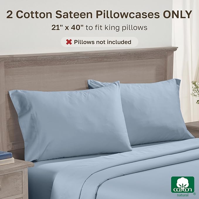 CALIFORNIA DESIGN DEN Luxuriously Soft Hotel Quality 600 Thread Count, 100% Cotton Set of 2 Cases, Crisp & Cool King Size Pillowcases Set of 2, Fits King Pillows (Blue)