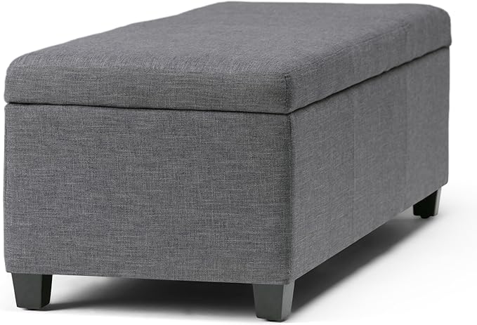 SIMPLIHOME Avalon Storage Ottoman Bench - 48" Wide x 16" High Upholstered Linen Look Fabric Rectangular Lift-Top Ottoman in Slate Grey, Contemporary Bench for Living Room with High-Density Foam