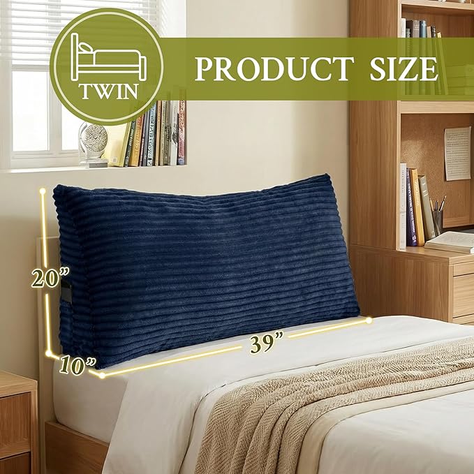 Headboard Pillow Twin, Headboard Wedge Pillow, Back Rest Pillows for Sitting, Reading, Working, Triangle Pillow with Removable Cover, Daybed Pillows for Bed Dorm Sofa, Navy Blue
