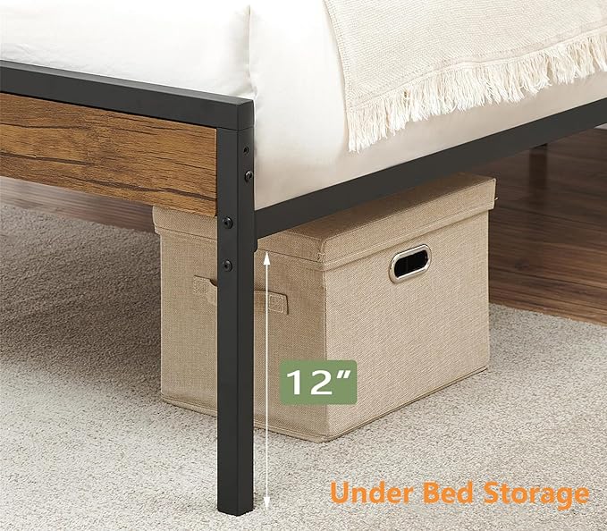 GarveeHome Queen Size Bed Frame with Wood Headboard, Strong Wood Slats Support, Under Bed Storage, Noise-Free, No Box Spring Needed