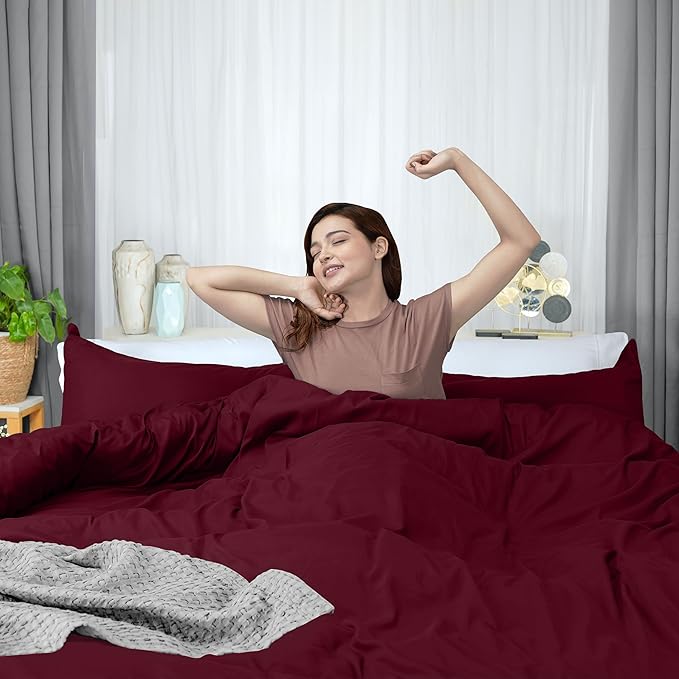 Utopia Bedding Duvet Cover Twin Size - 2 Piece with Zipper Closure - 1 Comforter Cover 68X90 Inches & 1 Pillow Sham 20X26 Inches (Burgundy) Comforter Not Included