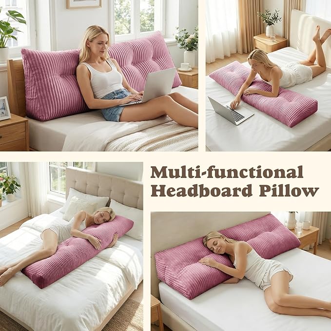 Deodar Headboard Pillow King, Wedge Pillows Headboard Triangle Reading Back Pillow with Removable Cover for Dorm Gaming Sleeping TV, Pink