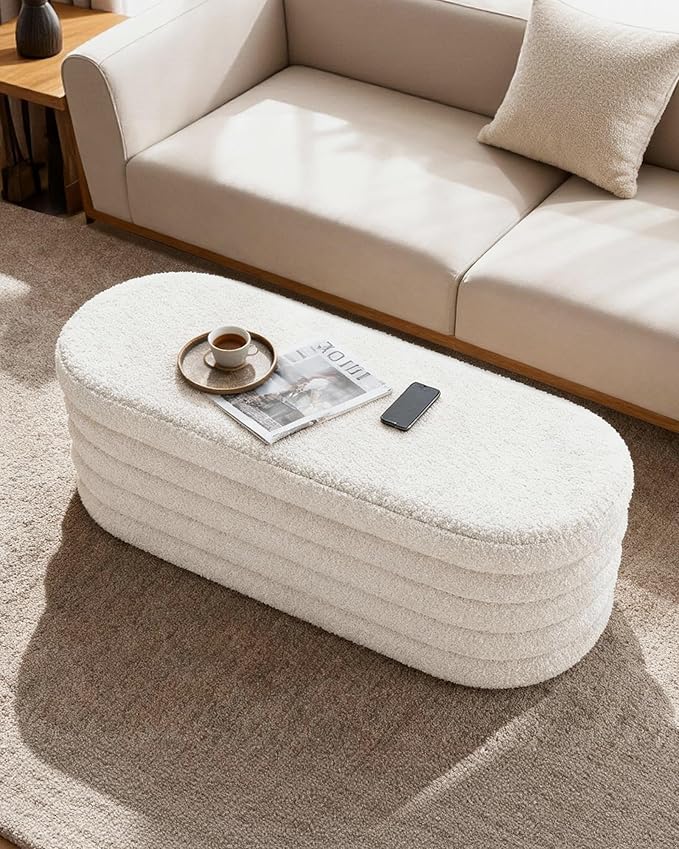 GLAXYFUR Storage Ottoman Bench, 43 Inch Upholstered Entryway Shoe Seat, End of Bed Stool Blanket Chest for Living Room, Hallway, Sherpa White