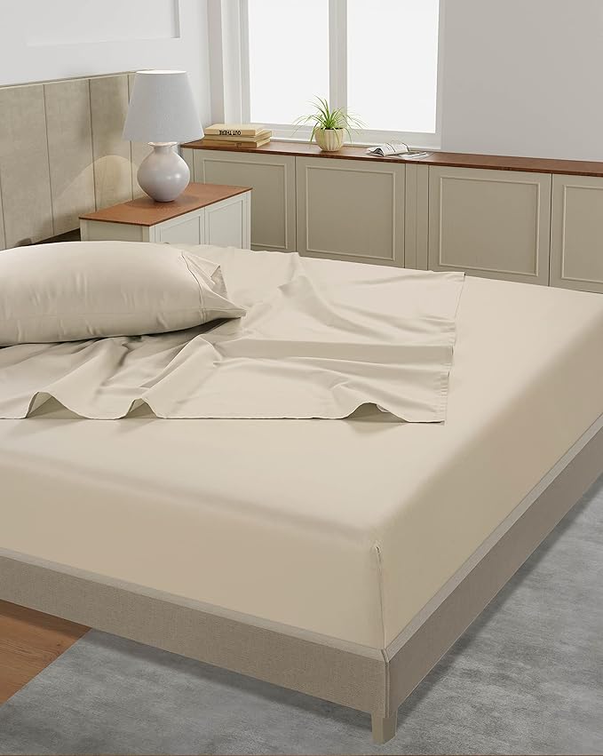 LANE LINEN 100% Mercerized Cotton 450 Thread Count 5 Pc Split King Sheet Set, Luxury Sateen Weave, Machine Washable, Fade Resistant Split King Sheets for Adjustable Bed, Machine Washable - Ivory