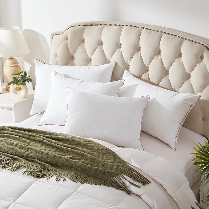puredown® Goose Feather Down Pillows Standard Size Set of 2, Fluffy Bed Pillow for Sleeping with 100% Cotton Cover, Medium Firm Luxury Hotel Collection Pillow for Back, Stomach or Side Sleeper
