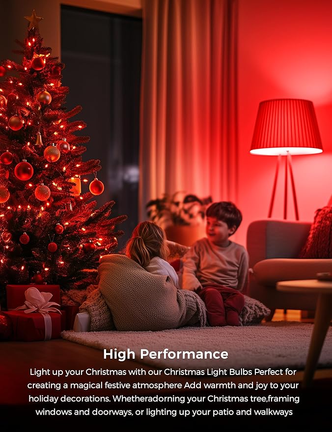L LOHAS LED Red and Green Light Bulbs Outdoor 4 Pack, Red and Green Light Bulbs for Christmas Decoration, A19 9W, 720LM, E26 Base, Non-Dim