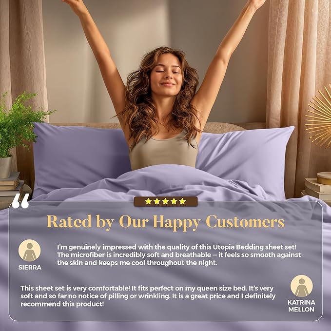 Utopia Bedding California King Size Sheet Set – 4 Piece Bed Sheets, Soft and Breathable Microfiber, Includes 1 Fitted Sheet, 1 Flat Sheet and 2 Pillowcases – Oeko Tex (Lavender)