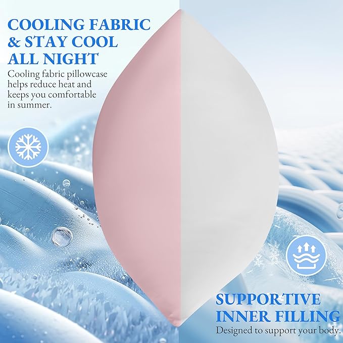 ELNIDO QUEEN Cooling Body Pillow Insert with Cover – Breathable Long Body Pillow for Side Sleepers, Soft Support Bed Pillow for Adults, 20x54 Inches Pink