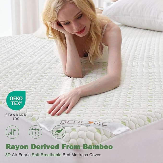 Waterproof Mattress Protector, King Size Mattress Pad Fitted 6"-18" Deep Pocket, 3D Air Fabric Breathable Bed Mattress Cover Noiseless Washable for Home, Bedroom, Hotel