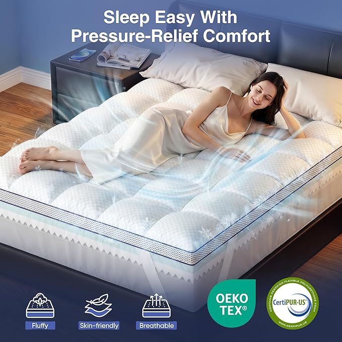 California King Size Mattress Topper, 4.5 Inch Memory Foam Mattress Topper for Back Pain & Pressure Relief - 2.5" Cooling Gel Memory Foam + 2" Pillow Top Mattress Pad Cover, Soft and Supportive