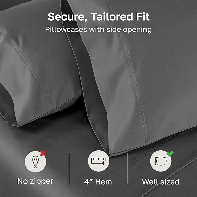 Heirloom Soft, Smooth & Thick Certified 800 Thread Count 100% Cotton Sateen, 2 Pillow Cases Standard Size Fits Standard & Queen Size Pillows (Grey)