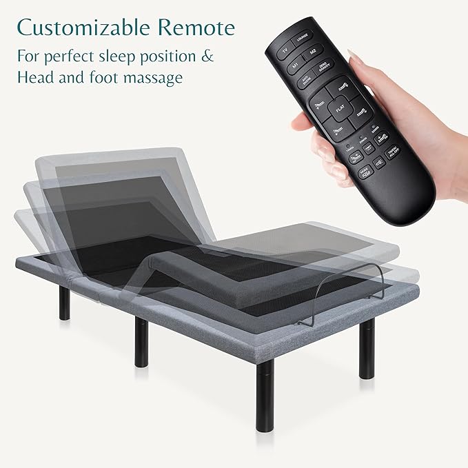 Hedva Adjustable Bed Frame with Massage Motors, 4 USB Ports, LED Light, 5-Minute Assembly, Multiple Preset Positions for Ultimate Comfort, Wireless Remote Control Adjustable Bed (Black, Twin XL)