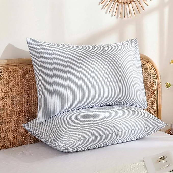 Merryword Blue Striped Pillowcases, 100% Cotton Pillow Cases, Standard Size Pillowcases, Soft Breathable Pinstripe Pillow Covers, Set of 2