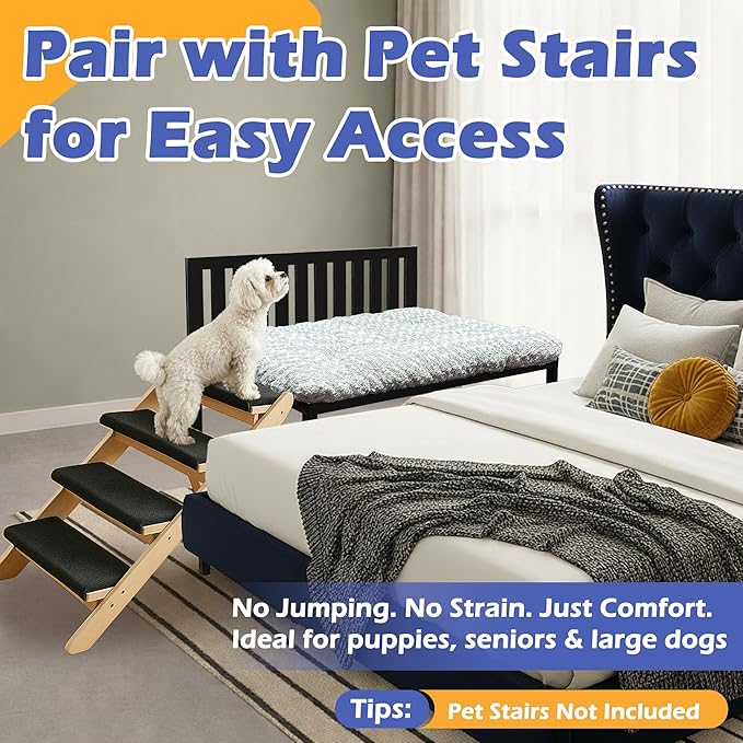 Heavy Duty Dog Bunk Bed, Adjustable Height Metal Dog Bed Frame with Wooden Side Panels & Washable Cushions, Elevated Raised Pet Bed for Large Dogs,26‘’x18.5‘’