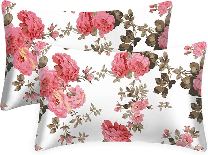 EXQ Home Satin Pillowcase for Hair and Skin King - Printed Spring Flowers Silk Pillowcase 2 Pack 20x40 inches - Satin Pillow Cases Set of 2 with Envelope Closure, Gifts for Women Men