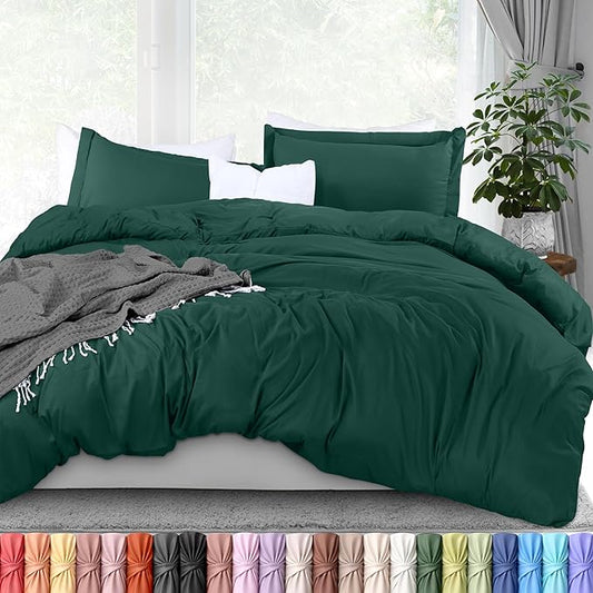Utopia Bedding Duvet Cover Queen Size - 3 Piece with Zipper Closure - 1 Comforter Cover 90X90 Inches & 2 Pillow Shams 20X26 Inches (Emerald) Comforter Not Included