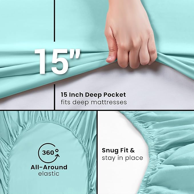 Utopia Bedding Twin XL Fitted Sheets - Bulk Pack of 2 Bottom Sheets - Soft Brushed Microfiber - Deep Pockets - Shrinkage & Fade Resistant - Easy Care (Twin XL, Spa Blue)