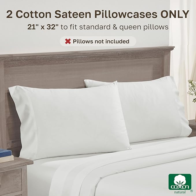 California Design Den Queen Pillow Cases Set of 2 - Premium 600 Thread Count, 100% Cotton Pillowcases Standard, Breathable Sateen, Fits Standard & Queen Pillows - Eggshell Cream