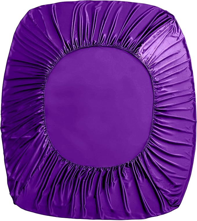 Homiest 4pcs Extra Deep Pocket Satin Sheets King Size Purple Sheet Set, Fits Ultra Deep Mattress