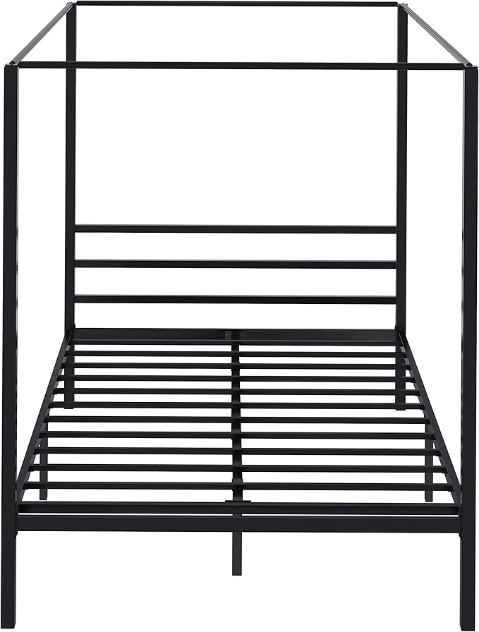 YITAHOME Canopy Bed Frame Queen Size Metal Four Posters 14 Inch Platform with Built-in Headboard Strong Metal Slat Mattress Support, No Box Spring Needed, Black