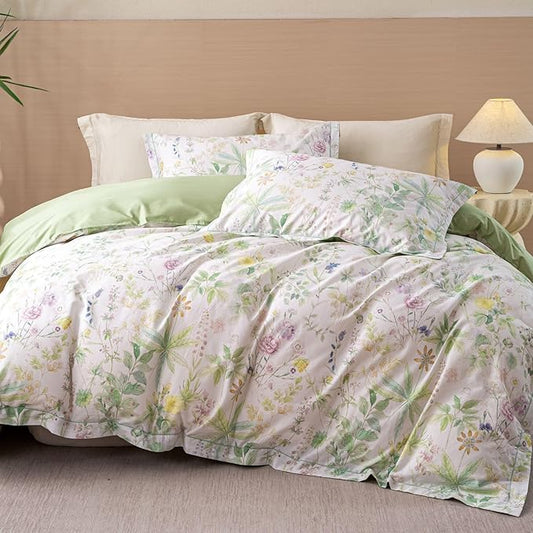 OAITE Duvet Cover Set Twin Size Floral Pattern Ultra Soft 100% Cotton Duvet Cover Sets 3-PC, Breathable Duvet Cover with Zipper Closure & Corner Ties(2 Pillow Shams,1 Duvet Cover)
