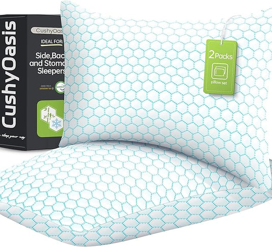 CushyOasis Shredded Memory Foam Pillow for Sleeping, Cooling Bed Pillows Set of 2, Adjustable Pillows for Side, Back, Stomach Sleepers with Washable Pillowcase (King Size, Blue)
