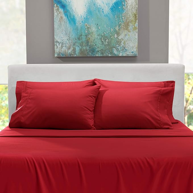 Hearth & Harbor Extra Deep Pocket Sheets - Fits Mattress 18-24 Inches Deep - Extra Deep Pocket Full Size Sets - 6 Piece Full Size - Full - Burgundy
