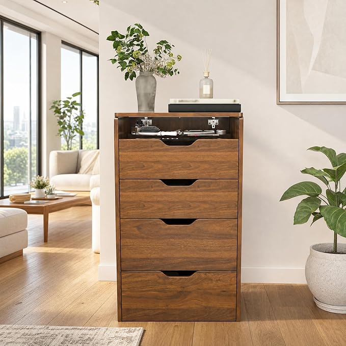 Casaphoria Vanity Desk with Mirror and Lights, 3-in-1 Flip Top Makeup Vanity Table with Stool and Storage, Compact Dressing Table for Small Space, Walnut Finish (18.9 Inch)