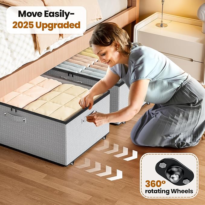 Dayacoco Under Bed Storage With Wheels,10 Inches Under Bed Storage Containers,65L Large Capacity,No Assembly Required Rolling Under Bed Storage for Clothes,Blankets,Shoes,Grey