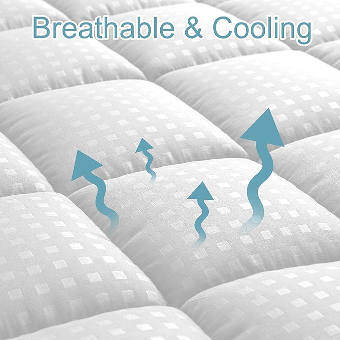 HYLEORY Twin XL Mattress Pad Quilted Fitted Mattress Protector Cooling Pillow Top Mattress Cover Breathable Fluffy Soft Mattress Topper with 8-21" Deep Pocket