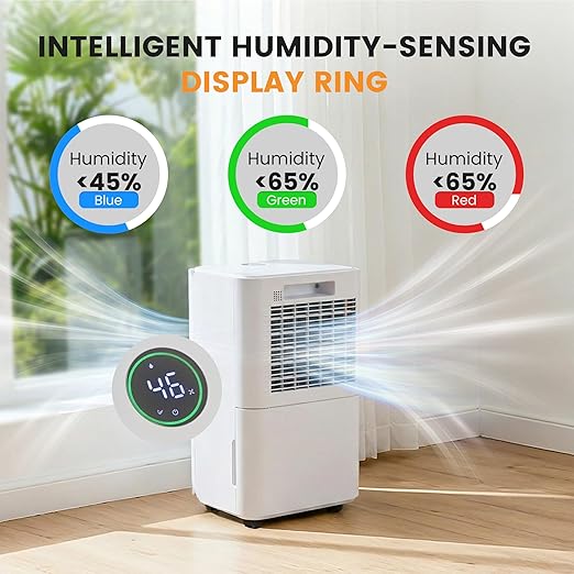 30Pints Dehumidifier with Drain Hose, 2,000 Sq.Ft Dehumidifier for Basement, 2L/0.53 Gallon Tank, Energy Star Cert. 38dB, Humidity Display Ring, Humidity Remover for Home, Bedroom & Bathroom