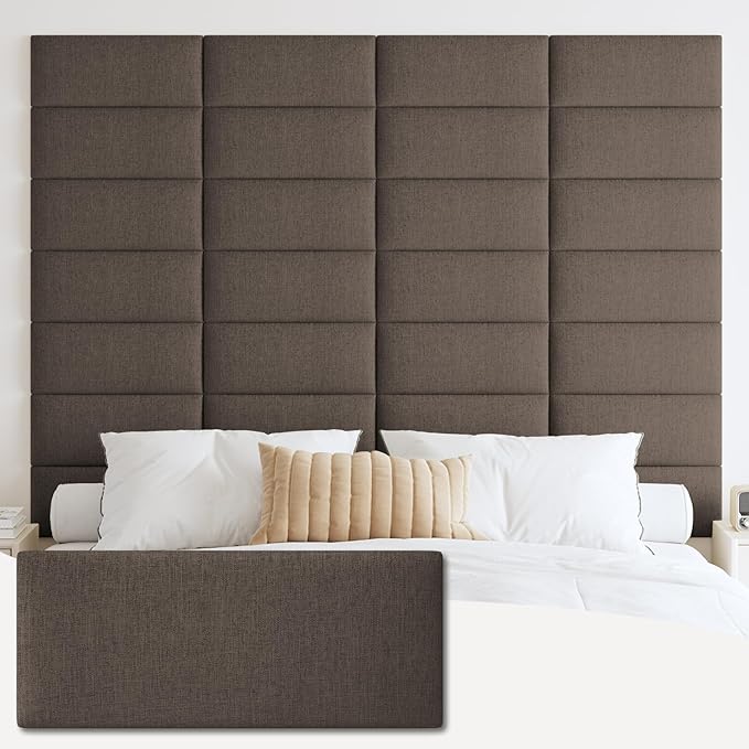 IFNOW Upholstered Wall Mounted Headboard, 3D Soundproof Peel and Stick Panels for Full Size, Reusable and Removable Tufted Bed Headboard in Brown (6 Panels, 10" x 24")