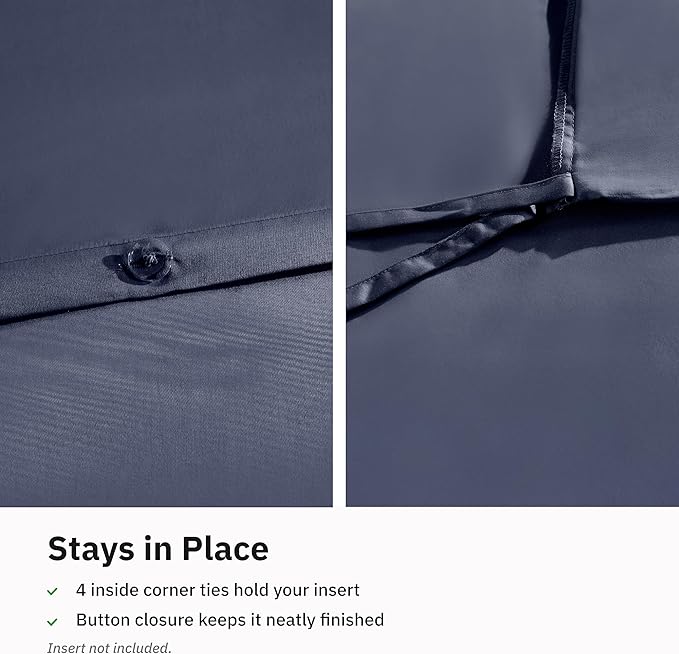 Natural 100% Cotton Duvet Cover Twin/Twin XL Only - Premium 400 Thread Count, Soft Sateen Weave, Breathable Duvet Cover, Button Closure and Corner Ties - Indigo Dusty Blue