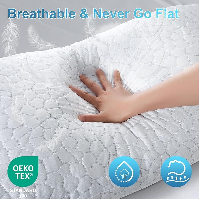 QUTOOL Cooling Pillow for Sleeping, CertiPUR-US Shredded Memory Foam King Pillow Set of 1, Cool Pillow for Hot Sleepers Adjustable Firm Pillow for Side, Back, Stomach Sleepers Soft Yet Support, White