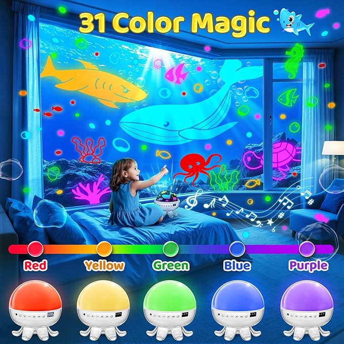 Baby Sound Machine Outdoor Speaker Electronics Projector with Star, 30 Soothing Sounds White Noise Machine for Sleep, 31 Color | 4 Films Sleep Trainer, Remote+Timer+3 Brightness Outdoor Speaker