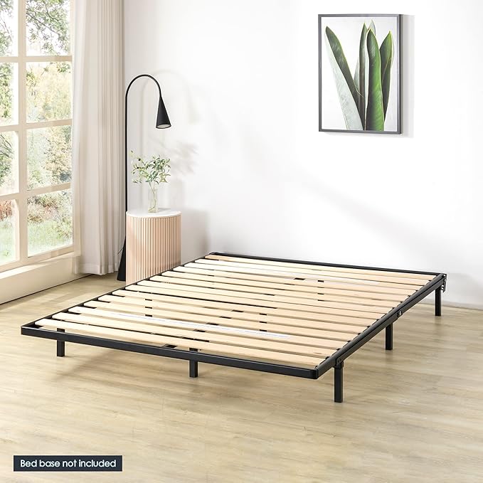 Mellow 1.6 Inch Metal Bunkie Board Mattress Support with Wood Slats for Bed Frames, Box Spring or Bed Slat Replacement, Easy Assembly, King, Black