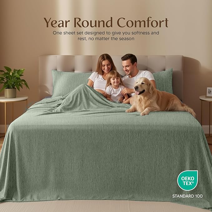 Utopia Bedding Queen Size Sheet Set – 4 Piece Bed Sheets, Soft and Breathable Microfiber, Includes 1 Fitted Sheet, 1 Flat Sheet and 2 Pillowcases – Oeko Tex (Heather Sage)