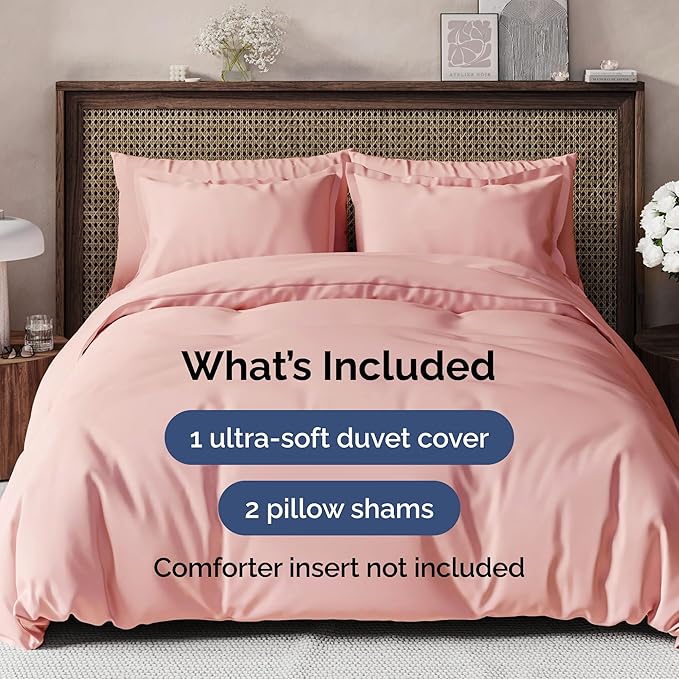 Duvet Cover Cal King Size Set - Extra Soft Cal King Duvet Cover 104" x 98" with 2 Pillow Shams - Hotel Luxury, Easy Care & Fade Free w/ Zipper Closures & Ties - Comfy, Cozy & Breathable (Baby Pink)