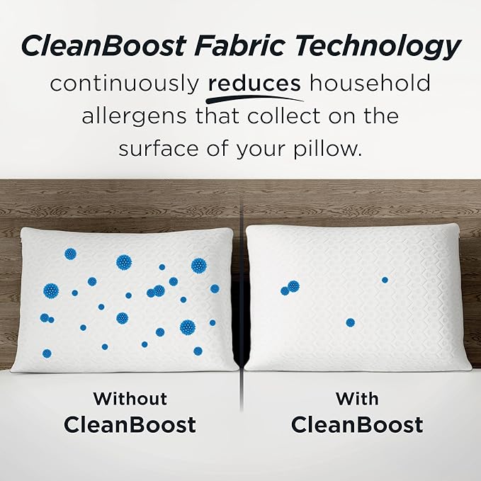  AllerEase Platinum 2-in-1 Adjustable Pillow, CleanBoost Allergen Barrier, Extra Fill, Standard/Queen - 2 Pack