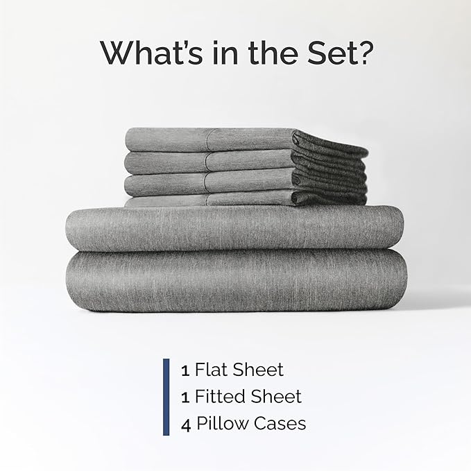Cal King 6 Piece Sheet Set - Comfy, Breathable & Cooling - Soft Hotel Luxury Bedding for Women, Men, Kids, Teens & Children - 1 Flat & 1 Fitted Sheet & 4 Pillowcases w/ Deep Pockets - Heathered Grey