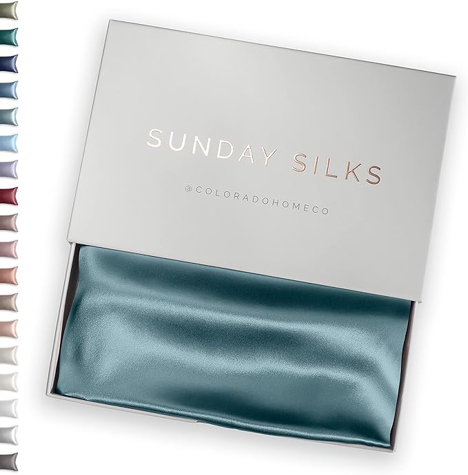 SUNDAYSILKS™ Premium Silk Pillow Cases | 100% Mulberry Silk Pillowcase with Zipper, All Sides Real 22 Momme Grade 6A Silk, Standard Queen, King Size [Mineral Blue]