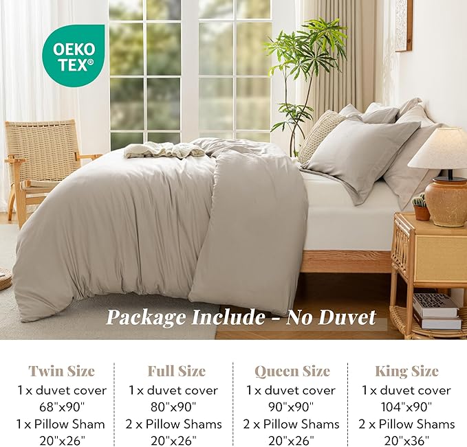 MILDLY Super Soft Duvet Cover - 100% Washed Microfiber Linen Grey Comforter Cover Set 3 Pieces with Zipper Closure & Corner Ties (No Comforter)