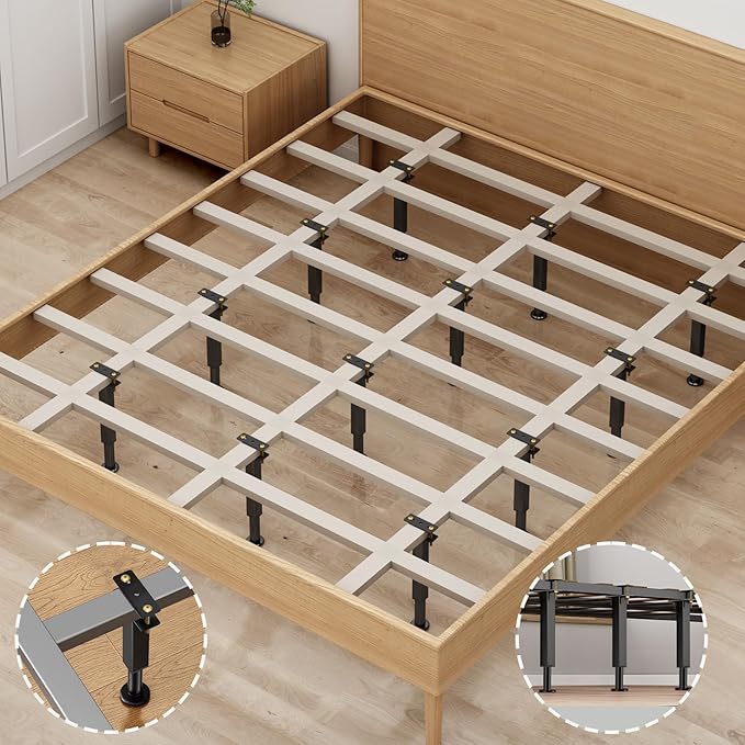 4PCS Adjustable Height Bed Support Legs, 10.2-16.5 In, Metal Heavy Bed Risers with Non-Slip Rubber Base, Replacement Furniture Feet for King Queen Frame Slats, Sofa, Couch, Cabinet, Dresser, Table