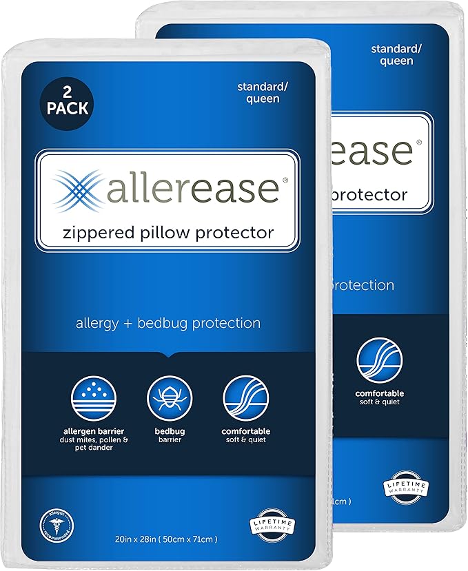 Set of 4 King AllerEase Pillow Protectors - Moisture Wicking, Advanced Allergy Protection & Set of 2 King AllerEase Pillow Protectors - Moisture Wicking, Advanced Allergy Protection