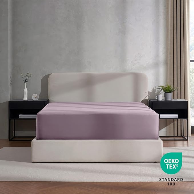 Nestl 2 Pack Grayish Purple Fitted Sheet Extra Deep Pocket, Hotel Luxury Cal King Fitted Sheet Only Easily Fits 18 to 24 Inch Mattress, Super Soft, Wrinkle-Free and Breathable with Corner Straps