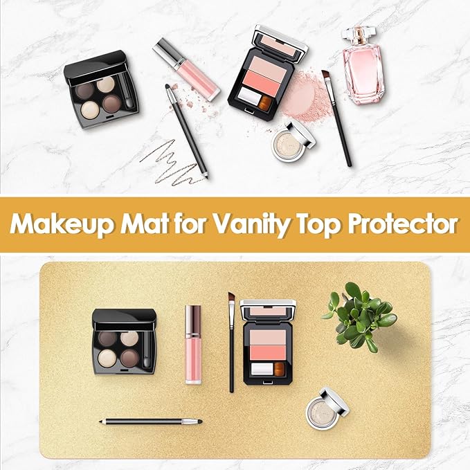 Makeup Mat for Vanity to Protect Desk Top 27.6 x 11.8in, Dual-Sided Makeup Mat, Easy to Clean Desk Pad - Waterproof and Oilproof Vanity Accessories (Gold and Pink)